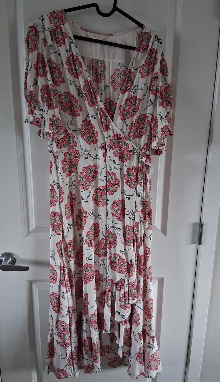 Per Una of Marks & Spencer White Maxi Dress with Pink Floral Print